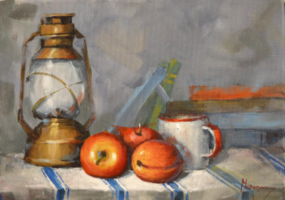 Still life with lamp and fruits