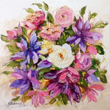 Trandafiri roz si clematis